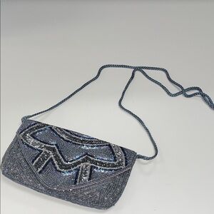 Source Unknown Silver and Blue Beaded Clutch / crossbody bag GORGEOUS